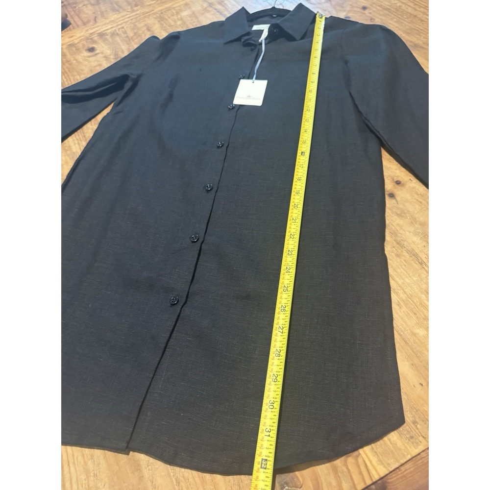 NWT Crown Linen Designs  Black 100% Linen Long Sleeve Tunic Sz XS Button Down - Picture 11 of 12